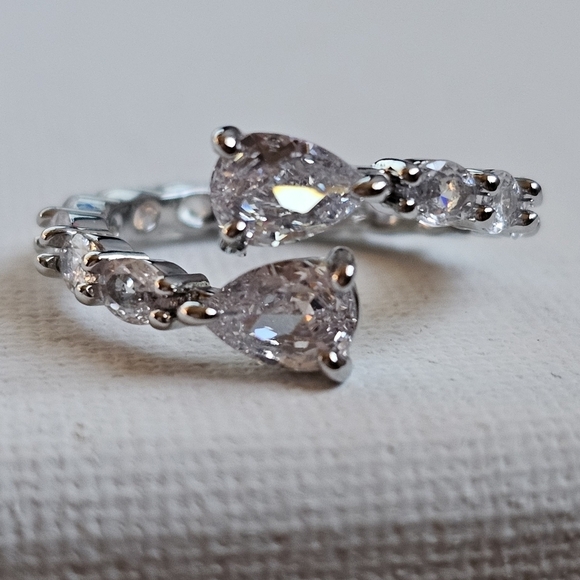 Water drop cz open silver plated fashion statement ring 7 - Picture 2 of 8